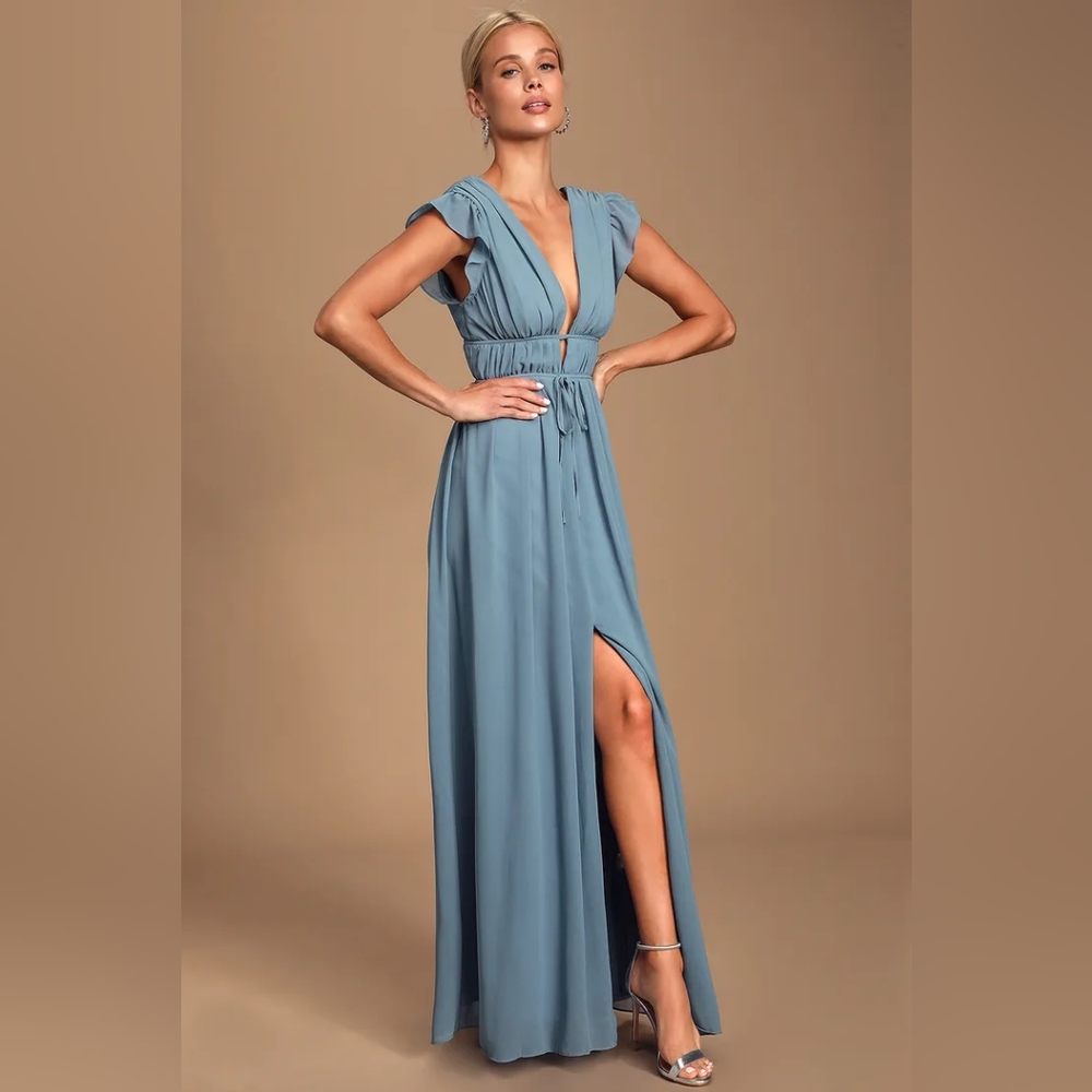 NWT Blue Ruffled Maxi Dress